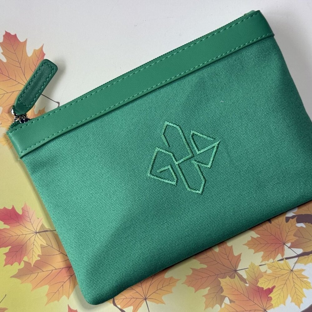 New Ettinger London vibrant embroidered logo leather canvas clutch makeup pouch